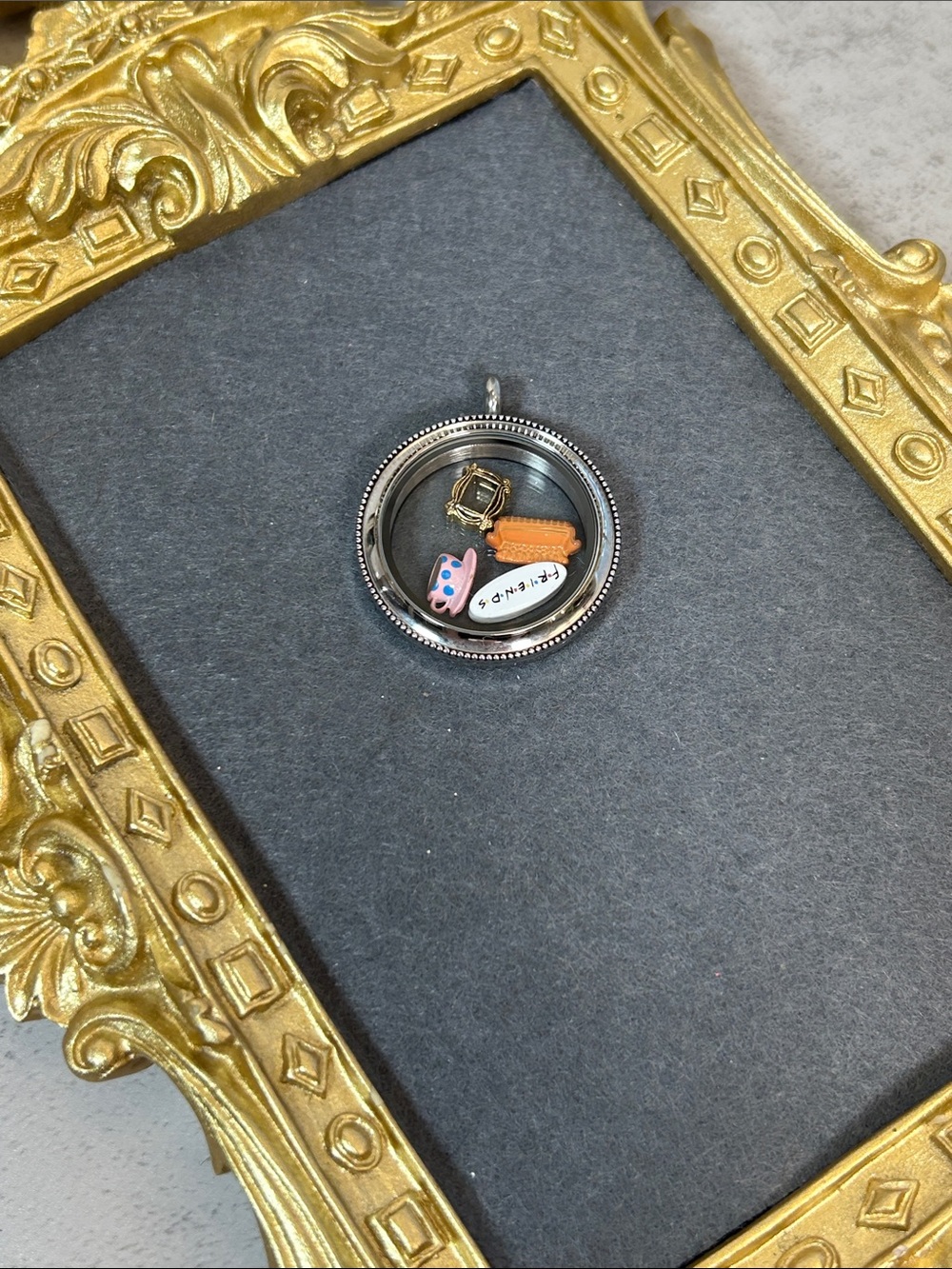 Origami Owl Silver Floating Locket Pendant with Orange and Pink Friends Charms